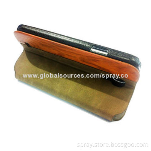 Leather Flip Case with Stand Feature and Wooden Texture for Samsung Galaxy S5 S4